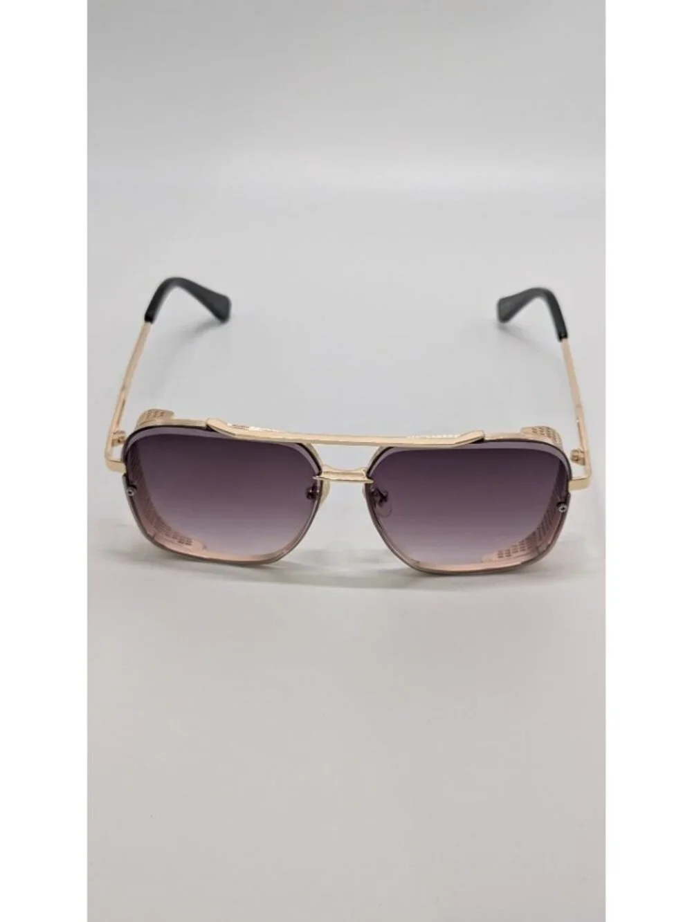 Gold-Tone Retro Square Navigator Sunglasses
